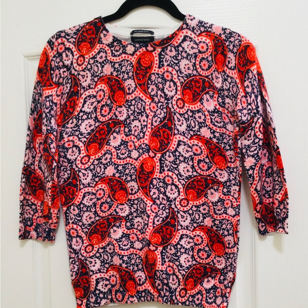 Lands’ End Paisley 3/4 sleeve sweater